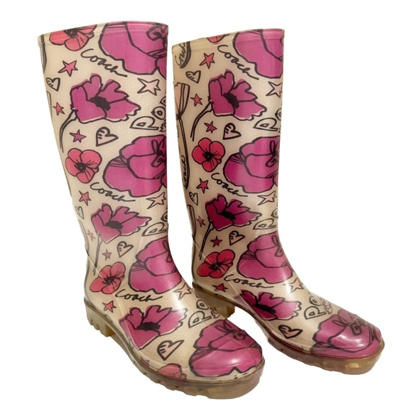 Coach Poppy Rainboots Multi-color Pink Floral Pattern Womens Size 7 - Picture 2 of 7